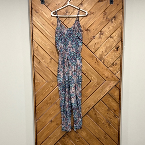 Geometric Print Jumpsuit - Blue and Pink - Picture 2 of 5